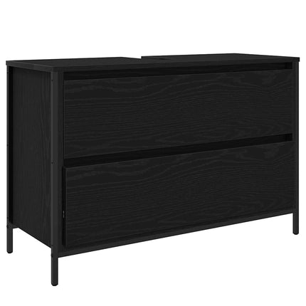 Badrumsmöbelset med låda 3 pcs Svart Ek Konstruerat trä