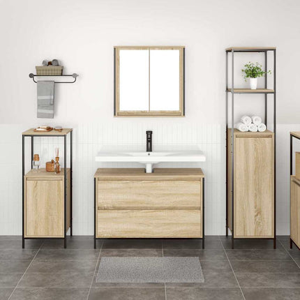 Badrumsmöbelset med låda 3 pcs Sonoma-ek Konstruerat trä