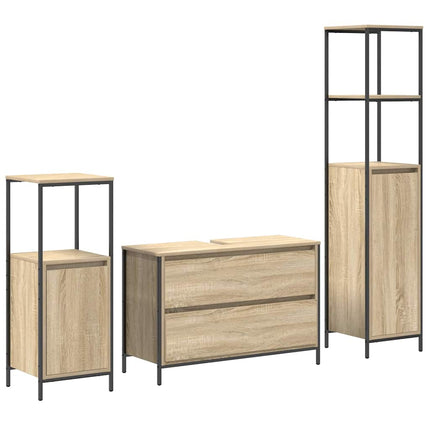 Badrumsmöbelset med låda 3 pcs Sonoma-ek Konstruerat trä