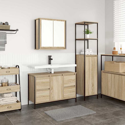 Badrumsmöbelset 2 pcs Sonoma Ek och Svart Konstruerat trä