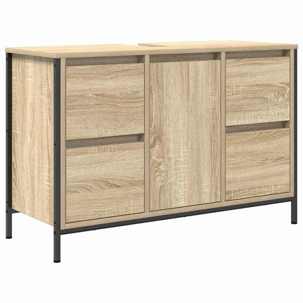 Badrumsmöbelset 3 pcs Sonoma ek och svart Ingenjörsträ och stål