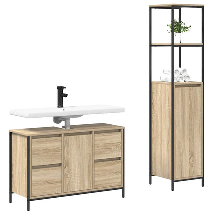 Badrumsmöbelset 2 pcs Sonoma Ek och Svart Konstruerat trä