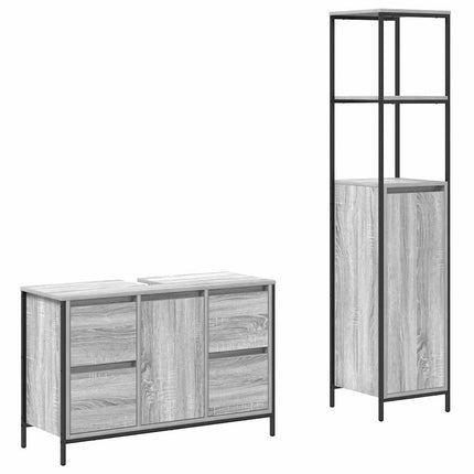 Badrumsmöbelset med låda med hylla 2 pcs Grå sonoma och svart