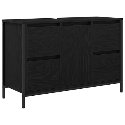 Badrumsmöbelset med låda 3 pcs Svart Ek Konstruerat trä