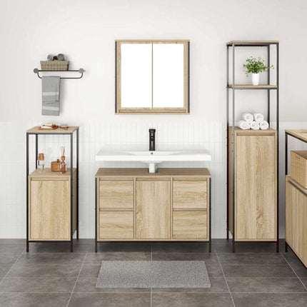 Badrumsmöbelset 3 pcs Sonoma ek och svart Ingenjörsträ och stål