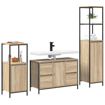 Badrumsmöbelset 3 pcs Sonoma ek och svart Ingenjörsträ och stål