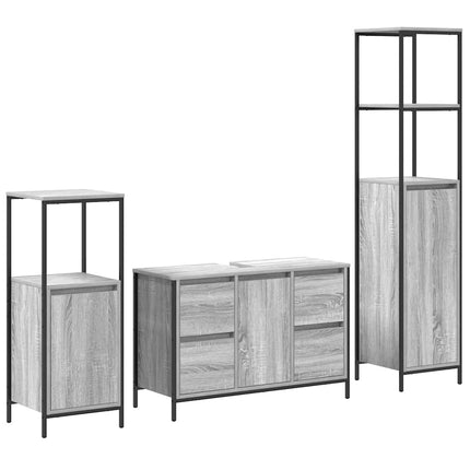 Badrumsmöbelset med låda med hylla 3 pcs Grå sonoma och svart