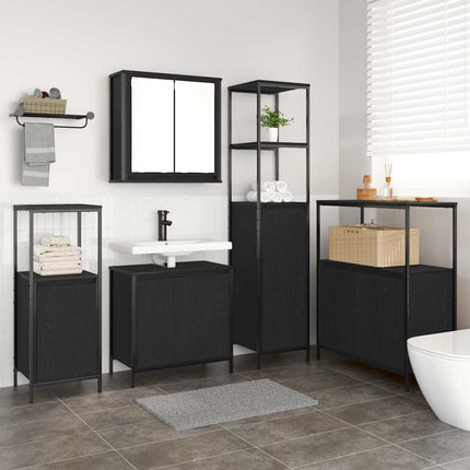Badrumsmöbelset 5 st Svart Ek 36 x 35 x 165 cm Konstruerat trä