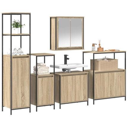 Badrumsmöbelset 5 pcs Sonoma Ek och Svart Konstruerat trä