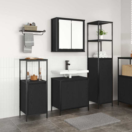 Badrumsmöbelset med hylla 3 pcs Svart Ek Konstruerat trä