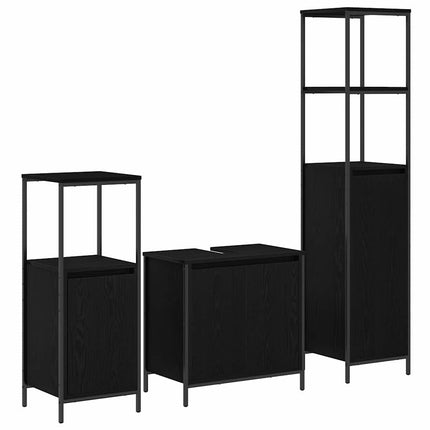 Badrumsmöbelset 3 st Svart Ek 36 x 35 x 165 cm Konstruerat trä