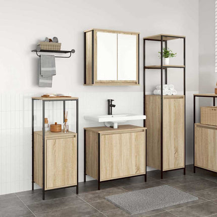Badrumsmöbelset 3 pcs Sonoma Ek och Svart Konstruerat trä