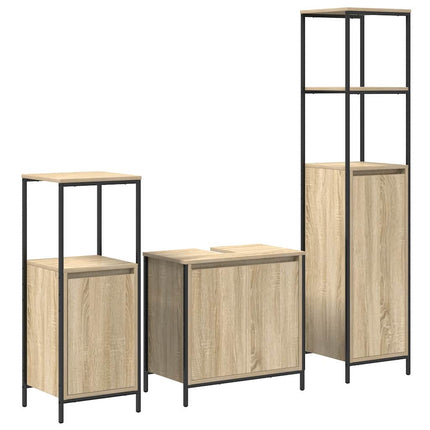 Badrumsmöbelset 3 pcs Sonoma Ek och Svart Konstruerat trä
