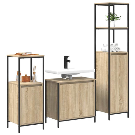 Badrumsmöbelset 3 pcs Sonoma Ek och Svart Konstruerat trä