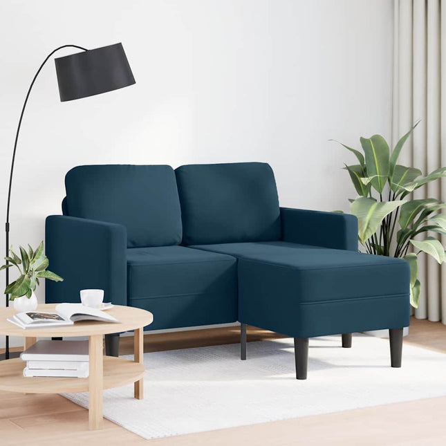 2-sitssoffa med schäslong L-formad blå 125 cm sammet