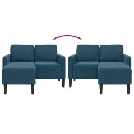 2-sitssoffa med schäslong L-formad blå 125 cm sammet