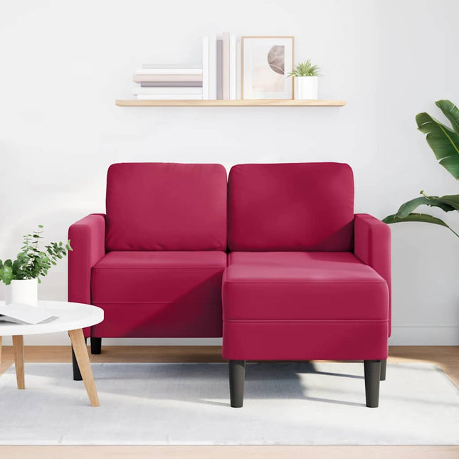 2-sitssoffa med schäslong L-formad vinröd 125 cm sammet