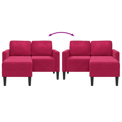 2-sitssoffa med schäslong L-formad vinröd 125 cm sammet
