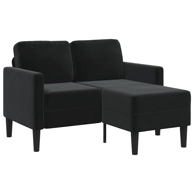 2-sitssoffa med schäslong L-formad svart 125 cm sammet