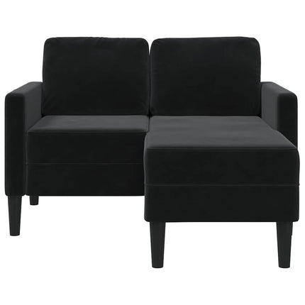 2-sitssoffa med schäslong L-formad svart 125 cm sammet