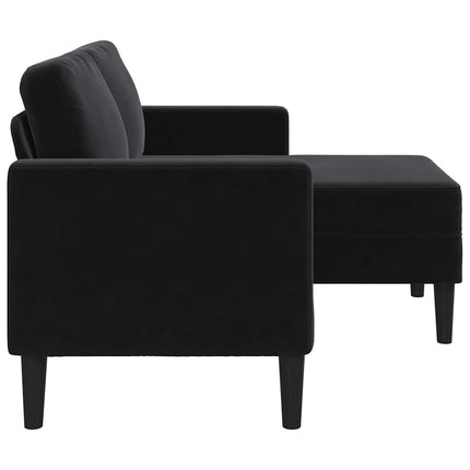 2-sitssoffa med schäslong L-formad svart 125 cm sammet
