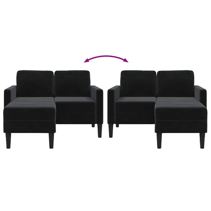2-sitssoffa med schäslong L-formad svart 125 cm sammet