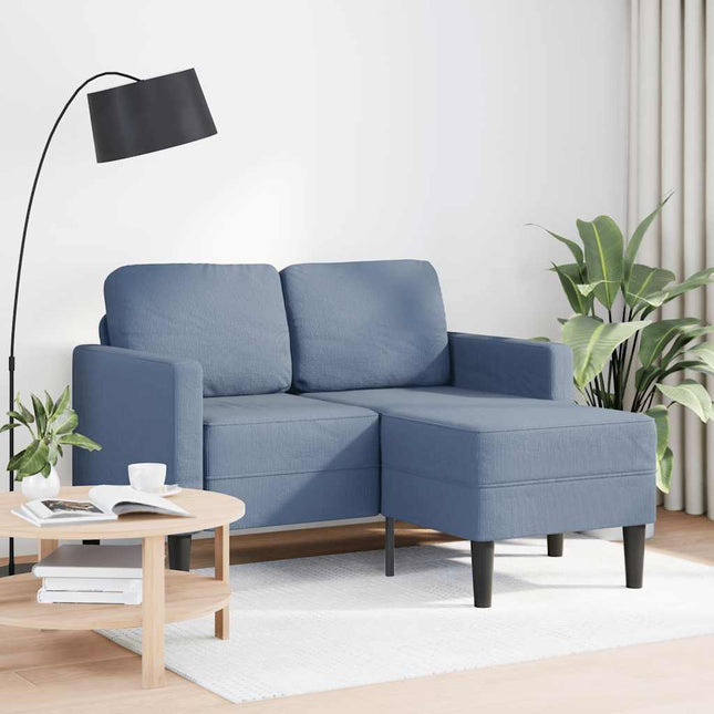 2-sitssoffa med schäslong L-formad blå 125 cm linne