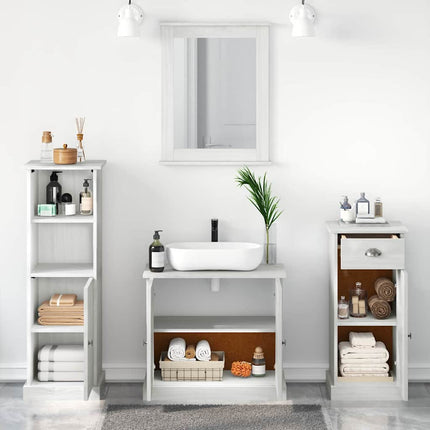 Badrumsmöbelset med låda med hylla 4 pcs Antik vit Massiv furu