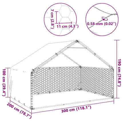 Hundkoja utomhus med överdrag 3x2x1,9 m galvaniserat stål