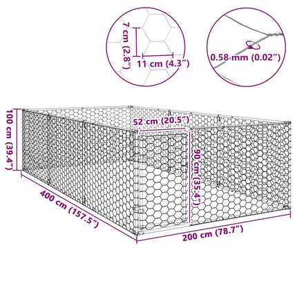 Hundkoja utomhus med dörr 2x4x1 m galvaniserat stål