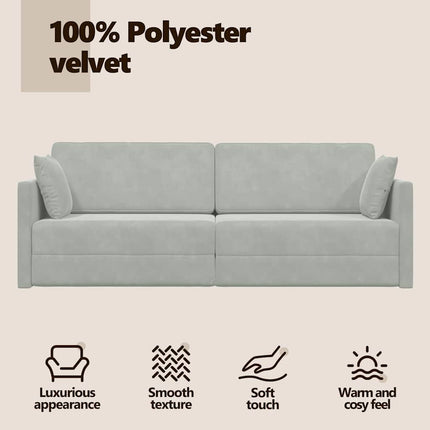 Golvbäddsoffa Ljusgrå 213 x 70 x 77 cm Sammet
