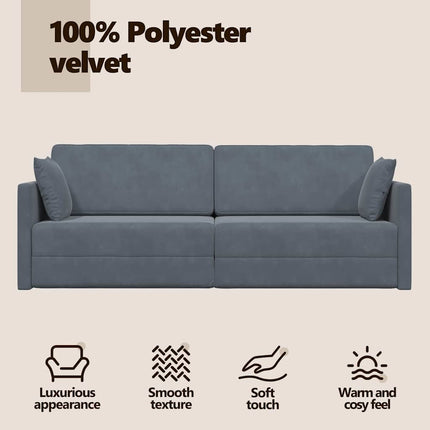 Golvbäddsoffa Mörkgrå 213 x 70 x 77 cm Sammet