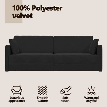 Golvbäddsoffa Svart 213 x 70 x 77 cm Sammet