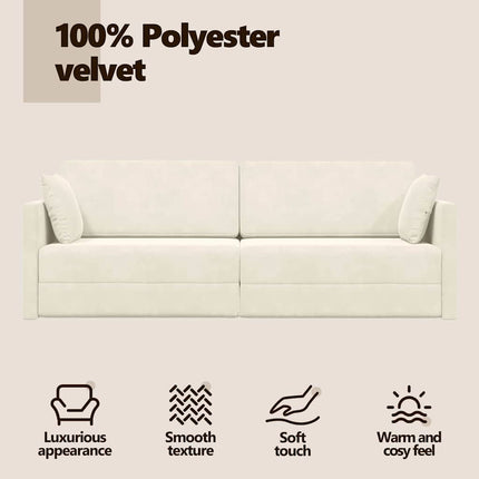 Golvbäddsoffa Kräm 213 x 70 x 77 cm Sammet