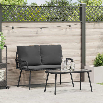 Trädgårdsmöbelset med kudde 2 pcs Svart konstrotting