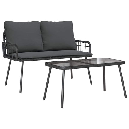 Trädgårdsmöbelset med kudde 2 pcs Svart konstrotting