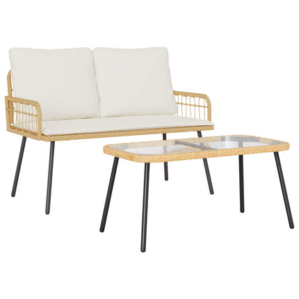 Trädgårdsmöbelset med kudde 2 pcs Naturfärg konstrotting
