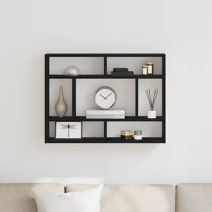 Vägghylla svart ek 75x16x55 cm konstruerat trä