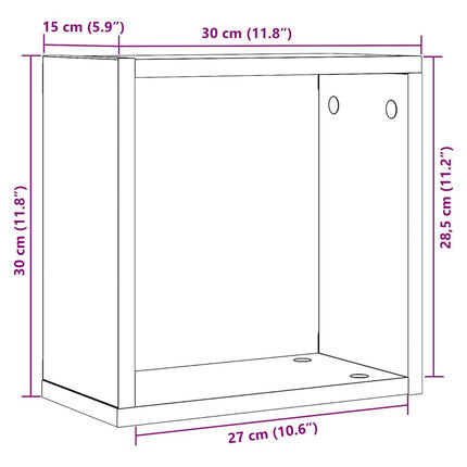 Vägghylla kubformad 2 st svart ek 30x15x30 cm konstruerat trä