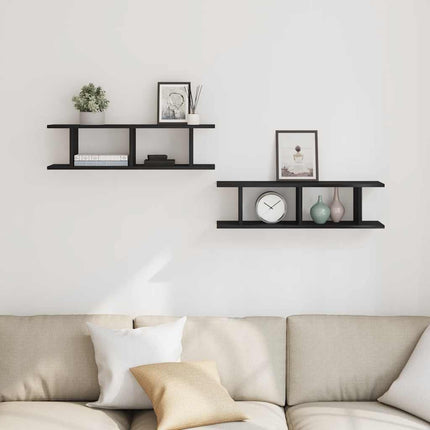 Vägghyllor 2 st svart ek 75x18x20 cm konstruerat trä