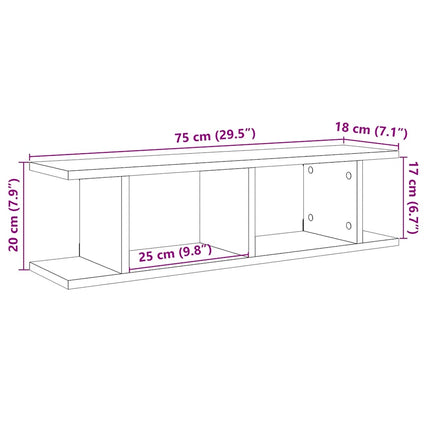 Vägghyllor 2 st svart ek 75x18x20 cm konstruerat trä