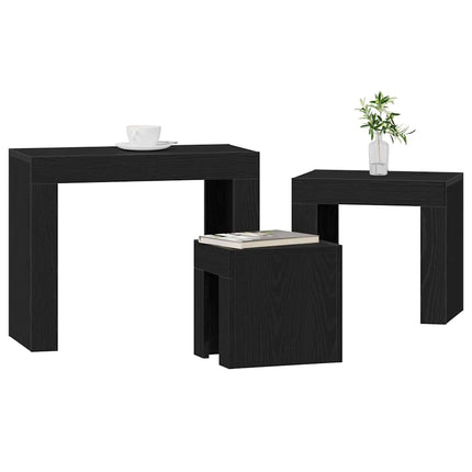 Satsbord 3 pcs Svart Ek Konstruerat trä