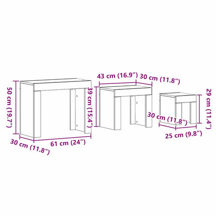 Satsbord 3 pcs Svart Ek Konstruerat trä