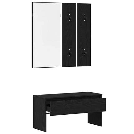 Hallmöbelset med låda med spegel 4 pcs Svart Ek Konstruerat trä
