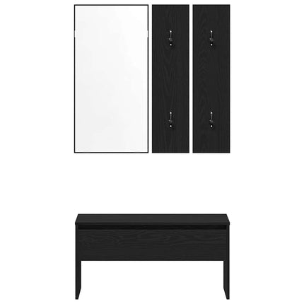 Hallmöbelset med låda med spegel 4 pcs Svart Ek Konstruerat trä