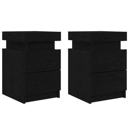 Nattduksbord 2 pcs Svart Ek 35 x 39 x 55 cm Konstruerat trä