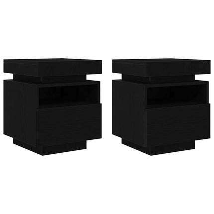 Nattduksbord 2 pcs Svart Ek 40 x 39 x 48,5 cm Konstruerat trä