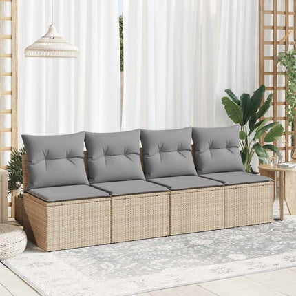 Trädgårdssoffset med dynor 2 delar beige konstrotting akaciaträ