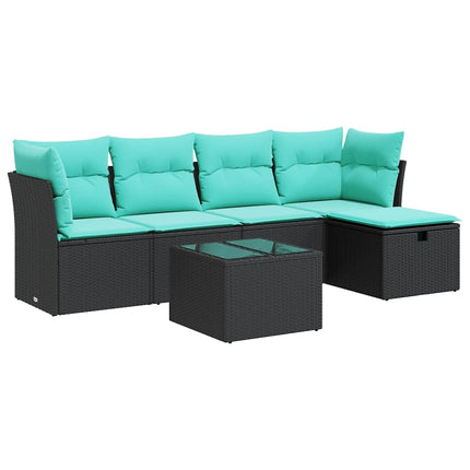 Loungegrupp med dynor 6 delar svart konstrotting