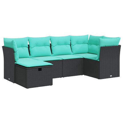 Loungegrupp med dynor 6 delar svart konstrotting